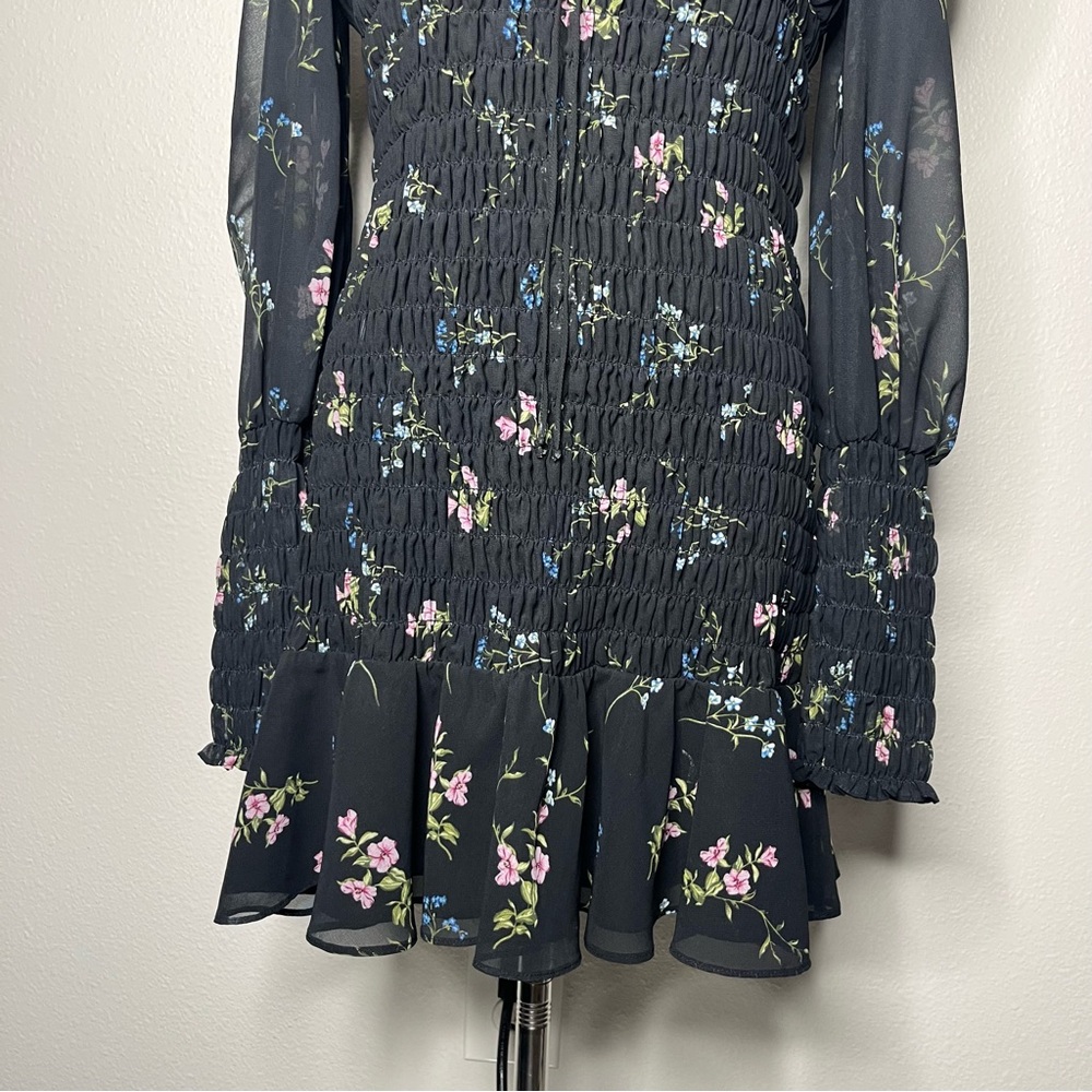 For Love & Lemons Black Floral Long Sleeve Smocked Dixon Mini Skirt - Picture 6 of 10
